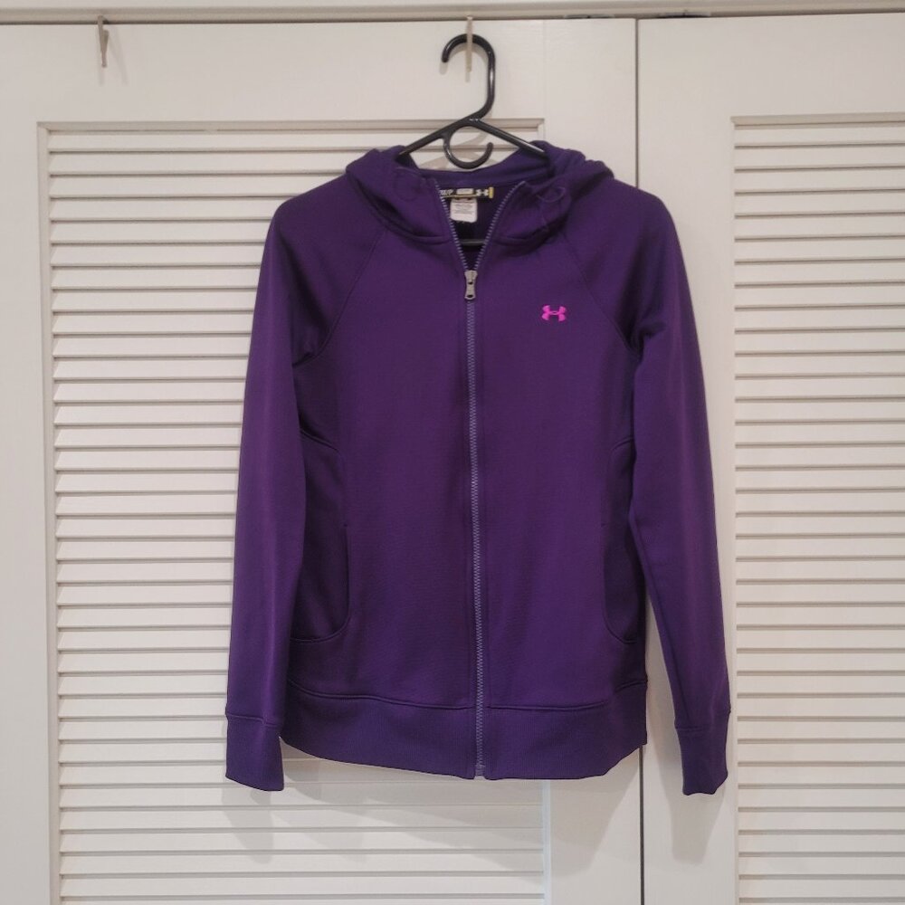 EUC Under Armour Womens Athletic Jacket with Hoodie 2 Pockets Small SM Purple